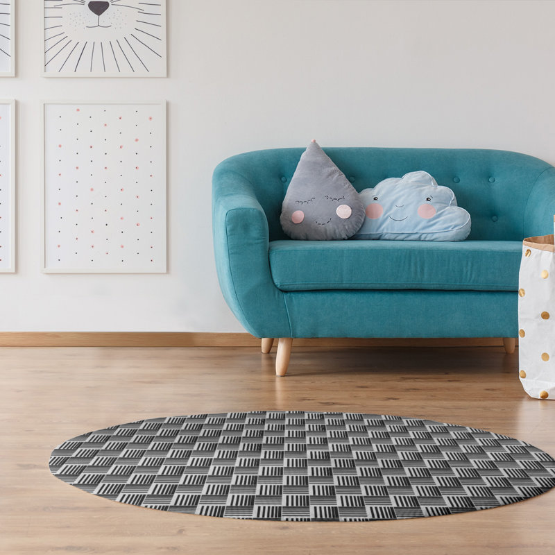 Tapis blanc/noir à rayures basketweave, Rectangle 4 pi x 6 pi