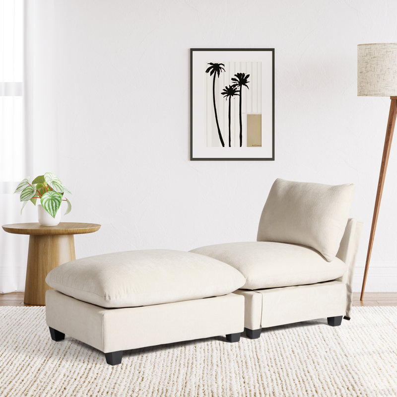 Canapé-lit simple en chenille avec repose-pieds Chenille, Crème, crème