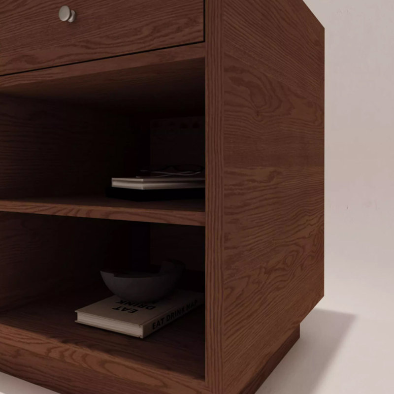 Brown Solid Wood Display Counter with Tempered Glass Top, Three Drawers, and Open Shelf Storage