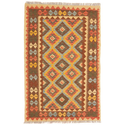 Rectangle 124 cm x 187 cm Geometric Hand Woven Kilim Area Rug