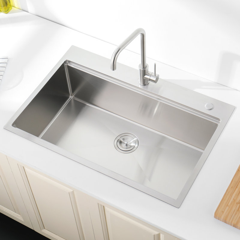 30"X22" Stainless Steel Sink, Single Bowl Overmount, Brushed Finish, With Cutting Board, Colander, And Long-Lasting Construction Excellent Quality