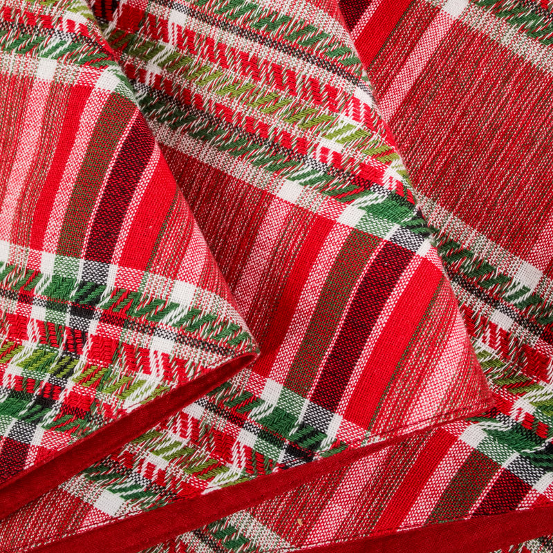 72-inch Red Plaid Cotton Table Runner with Tassels