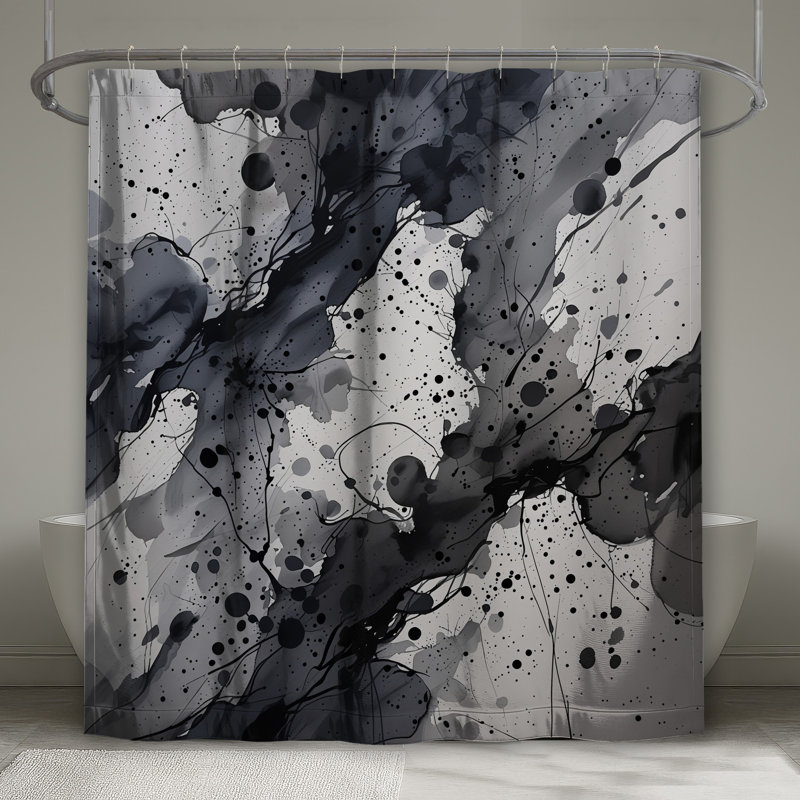 Rideau de douche abstrait à l'encre - Art moderne, 70in W x 84in H