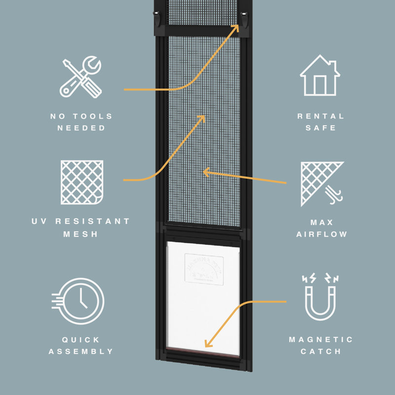 Medium Black Aluminum Sliding Door Pet Insert for Dogs and Cats