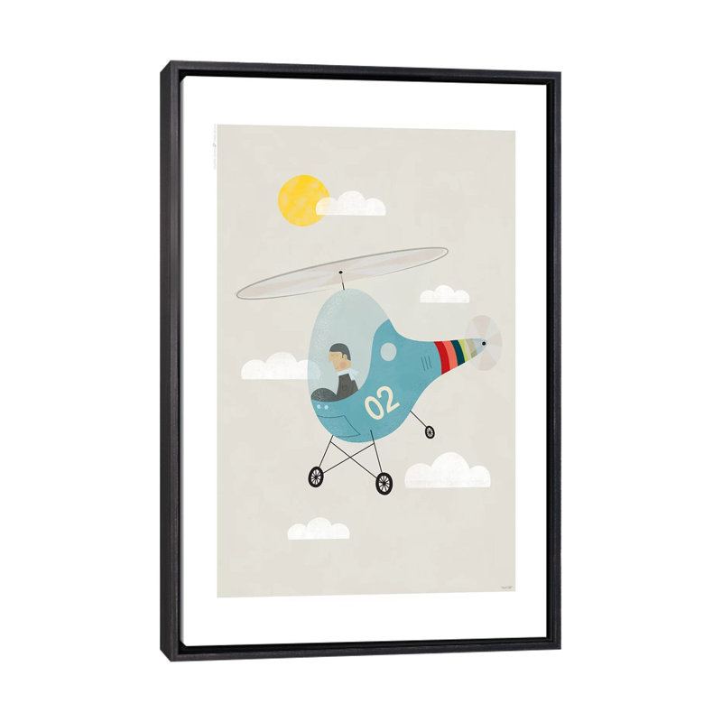 Heli - imprimé, Toile avec cadre noir patiné, Pas de tapis, H 60 po x l 40po x P 1,5 po