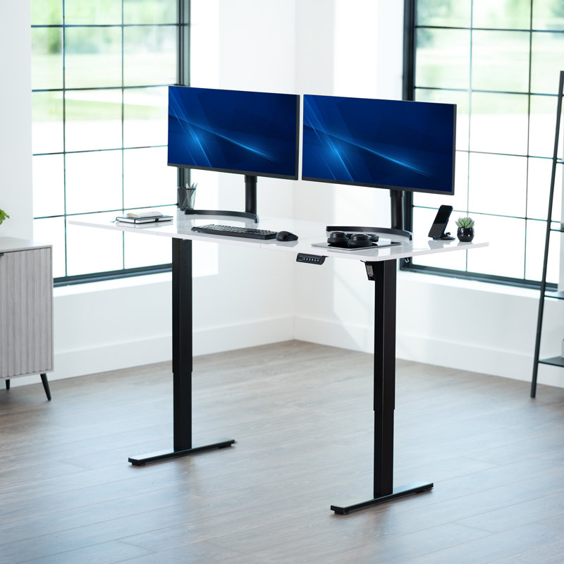 VIVO Single Motor Electric Desk with Push Button Memory Controller, 48.5" H x 71" W x 30" D, Whiteboard/Black