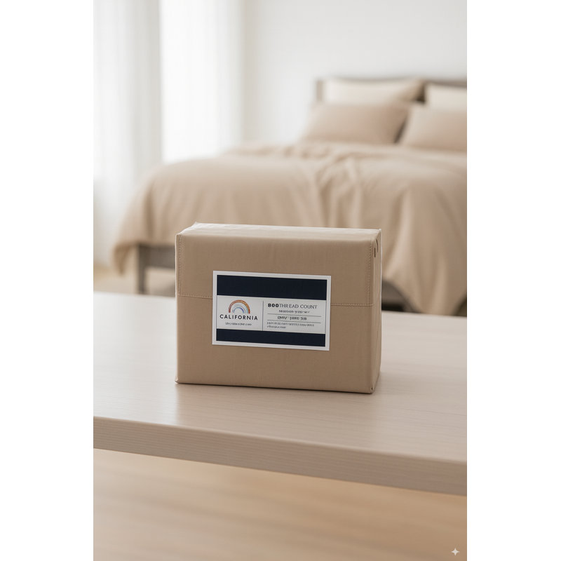 Rug Branch California Cotton Club 4 PC Queen Sheet Set – 600 Thread Count, 100% Long-Staple Cotton, Fits Thick Mattresses, Soft Sateen Weave, Breathable, Durable, Machine Washable – Light Brown