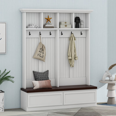Arbre d'entrée 4 en 1 avec banc à grain de bois Farmhouse, portemanteau polyvalent avec 2 grands tiroirs Mudroom