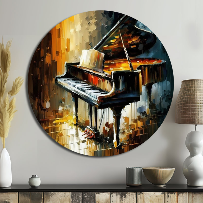 Piano sur scène - musique ronde, art en métal, H 29 po x l 29 po