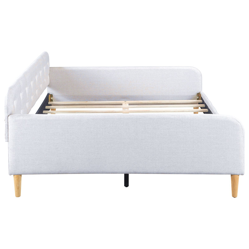 Lit de jour double rembourré pleine grandeur avec 4 pieds de soutien, Lit double, Beige