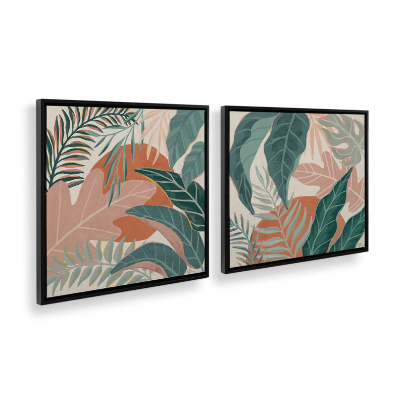 Ensemble de 2 feuilles tropicales, Cadre flottant noir satiné, H 33 po x l 66 po