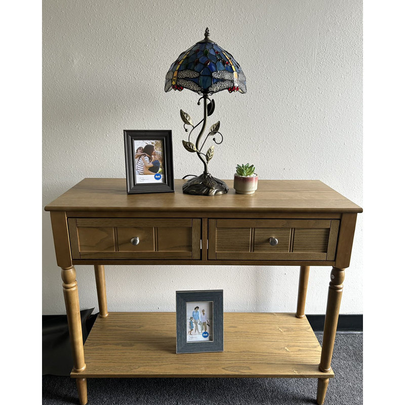 Lampe de table Merrin Tiffany avec libellule en verre coloré bleu ampoule DEL incluse H 20 po x l 10 po x P 10 po, Bleu ciel