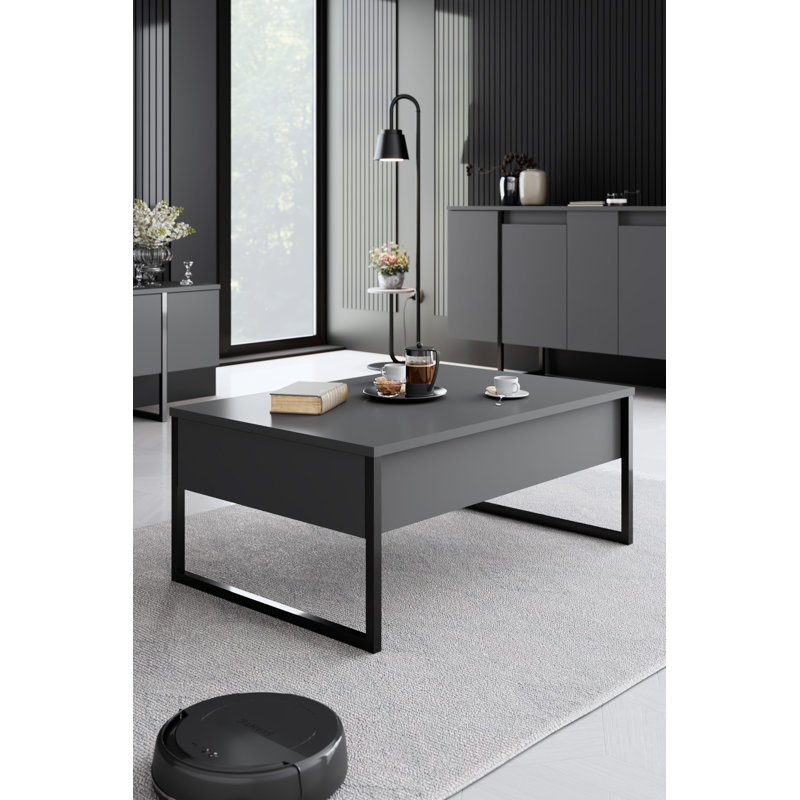 Ensemble de mobilier de salon moderne (3 pièces) | Anthracite et noir | Console (63,0 x 13,8 x 31,5 po), meuble télé (70,9 x 11,8 x 19,7 po), table basse (35,4 x 23,6 x 15,7 po) | 100% panneau de particules enduit de mélamine, pieds en métal | Design industriel élégant