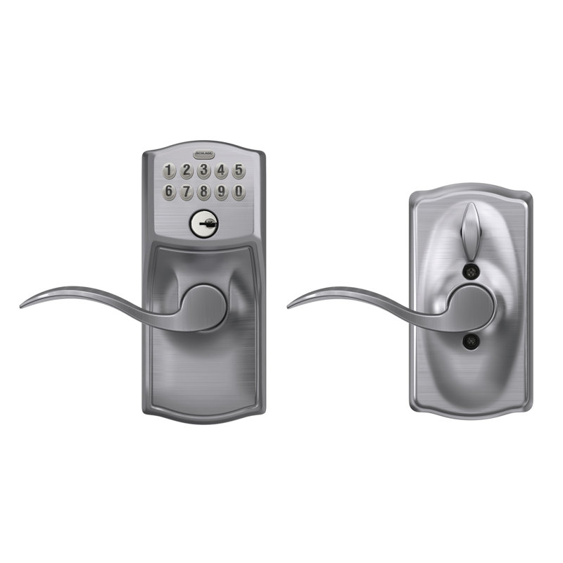 Accent Keypad Lever with Camelot Trim, Satin Chrome, Yes, Reversible