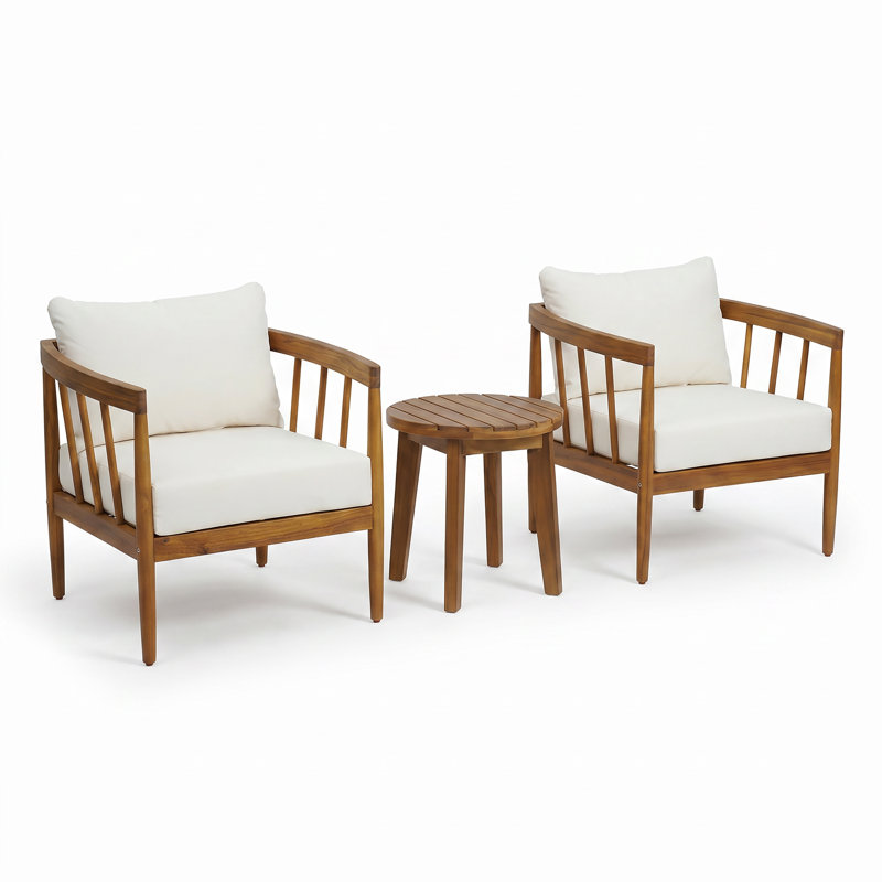 Ensemble de conversation d'extérieur en bois d'acacia rustique moderne pour 2 personnes avec coussins Dakota