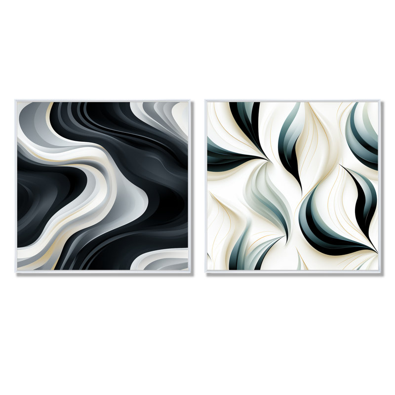 Dafnee - Ensemble de 2 décorations murales abstraites, Cadre blanc, H 16 po x l 33 po x P 1 po