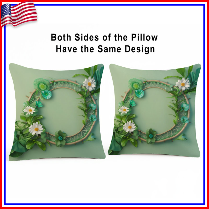Coussins décoratifs à couronne florale verte, 18 x 18 pouces