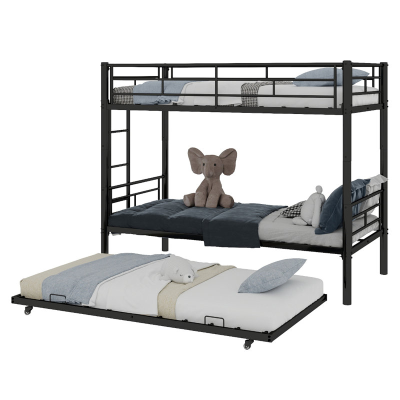 Single (3') Bunk Bed Bed Frame with Built-in Ladder Included, Black