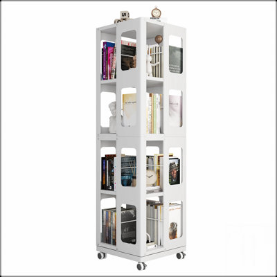 4-Tier All-Steel Rotating Bookshelf with 360° Wheels, Large Size Sturdy & Spacious Book Rack, Easy Assembly