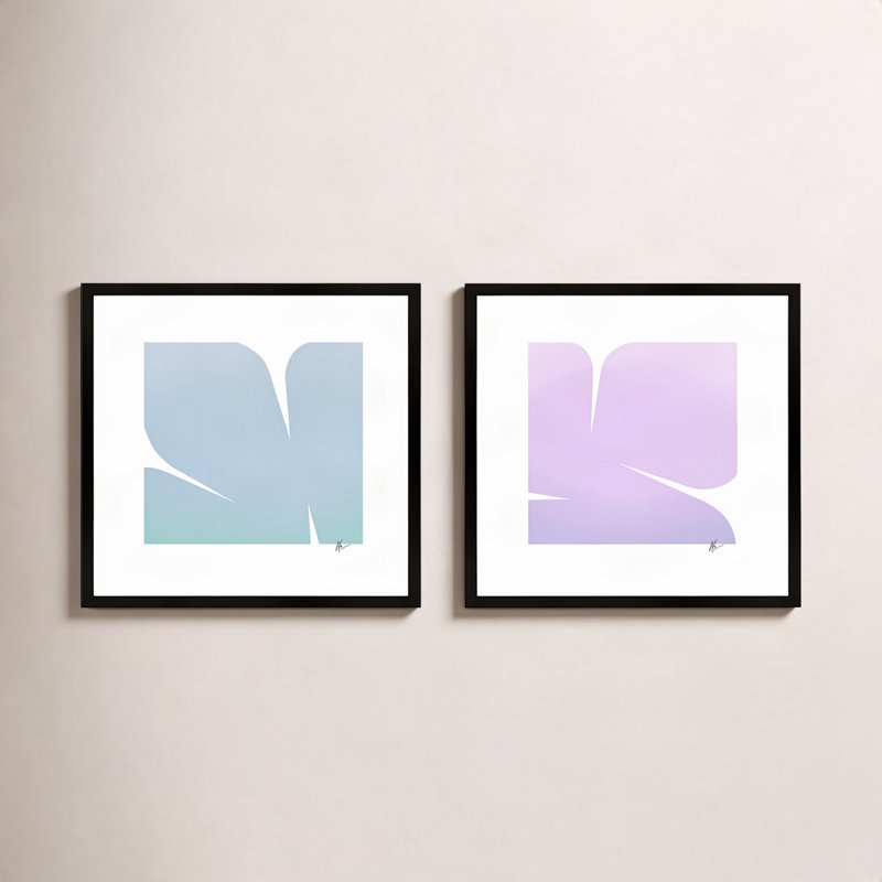 Mauve et bleu. Ensemble de 2 par Lee Lessem - Art mural encadré, Cadre noir, H 16 po x l 32 po x P 1,25 po