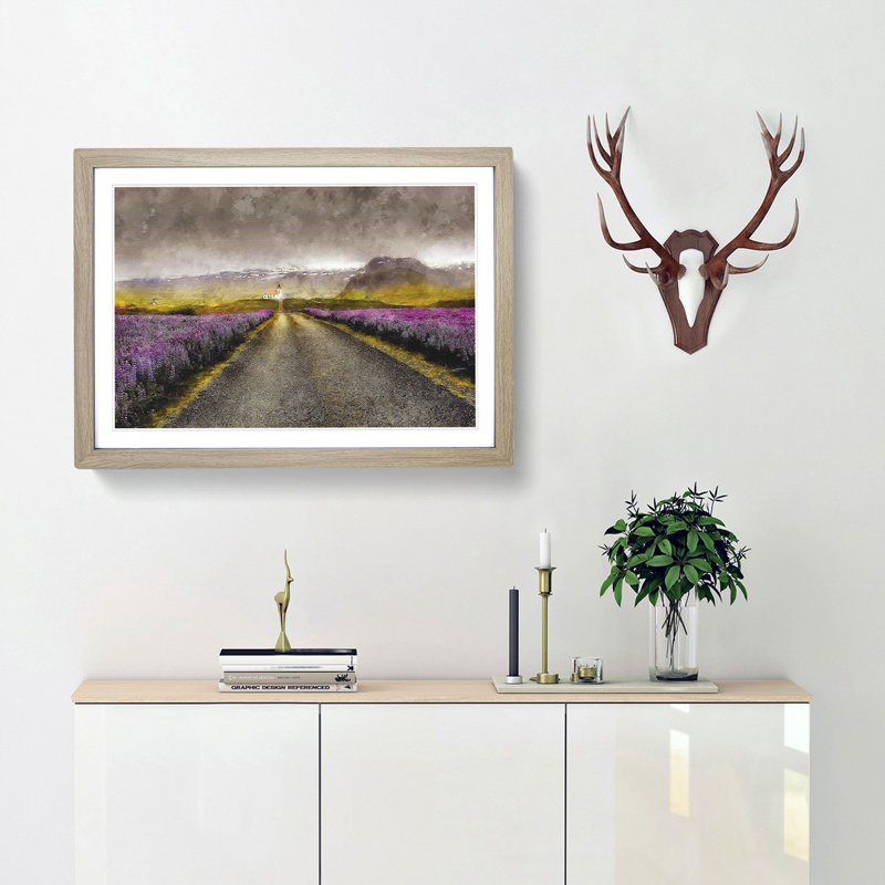 Road to a Church in Iceland - Framed Print, 24cm H x 33cm W x 2cm D, Oak Framed