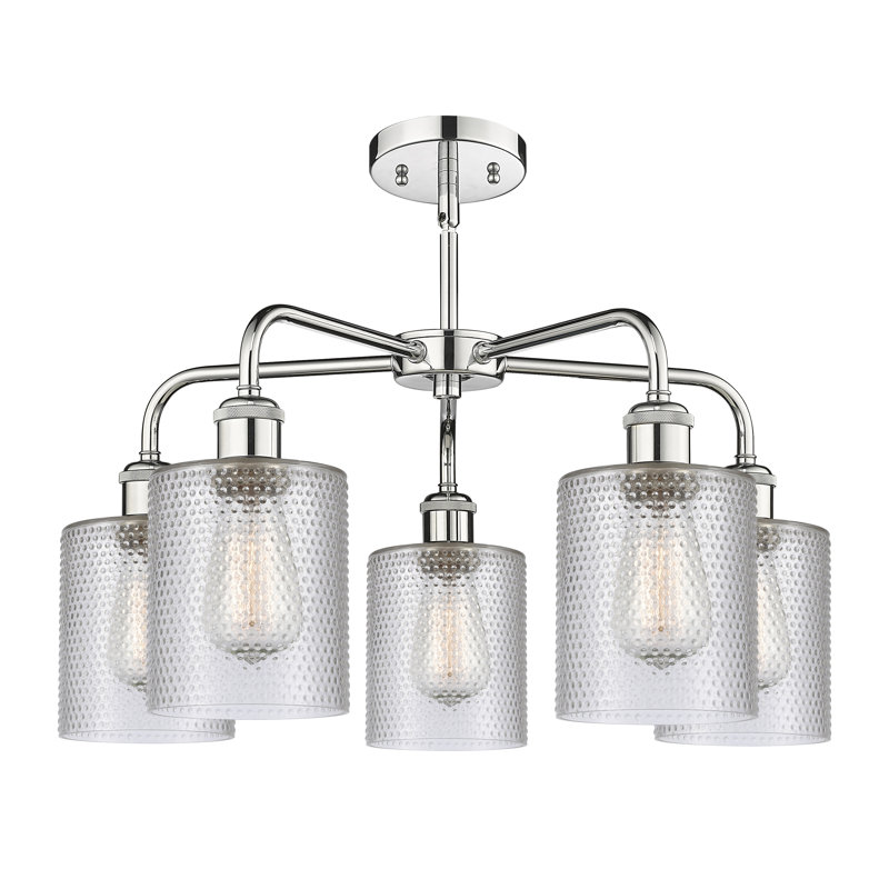 Lustre tambour 5 lumières en acier à intensité variable Dublin, Transparent, Chrome poli
