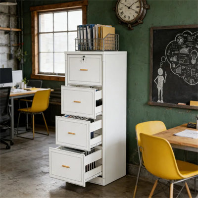 Classeur vertical à 4 tiroirs avec serrure, armoire de rangement mince pour dossiers de format lettre / légal / a4 / f4, classeur à finition lin noir avec conception anti-basculement