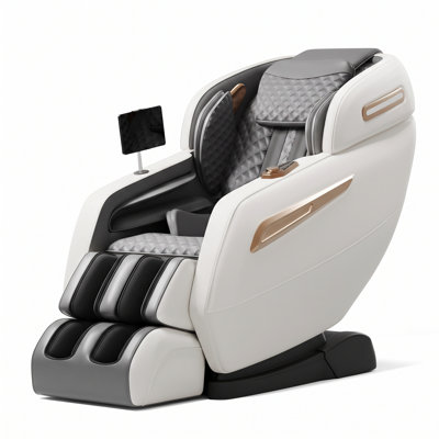 4D Zero Gravity Full Body Shiatsu Massage Chair Recliner with 58-Inch SL-Track, AI Scan, 48 Airbags, Lumbar and Calf Heat Therapy, Bluetooth Speaker, Voice Control, 12 Auto Programs, Touch Screen, Foot Rollers, Extendable Footrest, Alabaster White