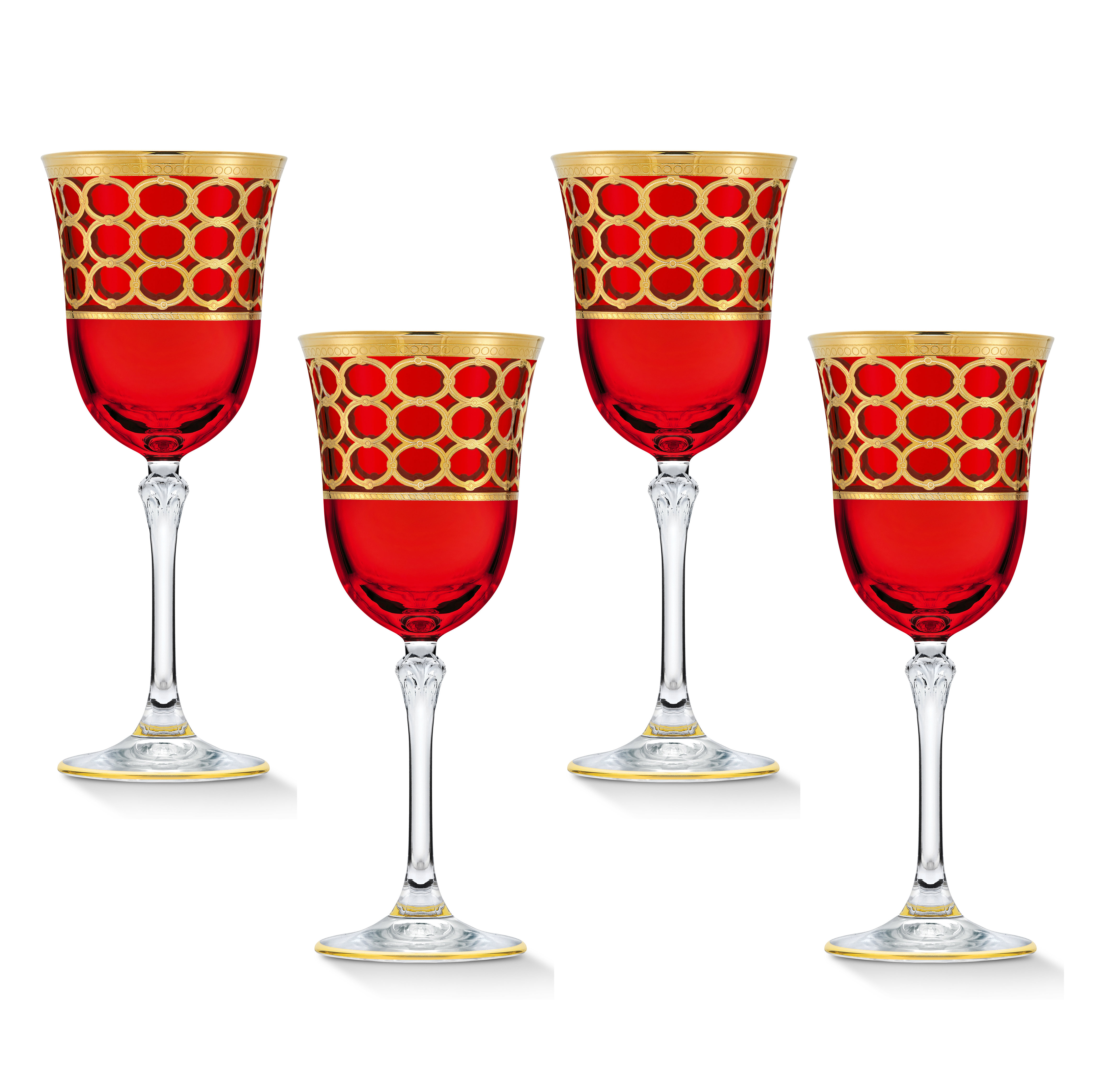 Lorren Home Trends Infinity Gold Ring Red Wine Goblet, Set of 4