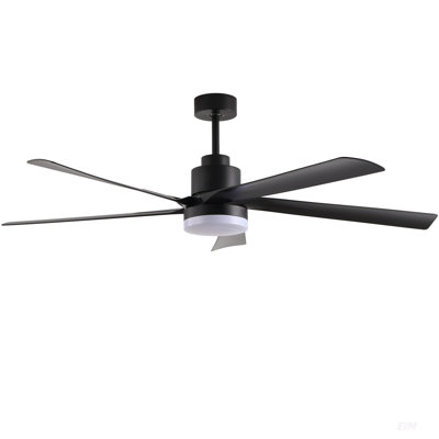 65 Inch Black Ceiling Fan with Light, 5-Blade Dimmable LED Ceiling Fan with Remote Control, Modern Quiet Design for Living Room and Bedroom (Silent/6-Speed/Reversible/DC Motor)