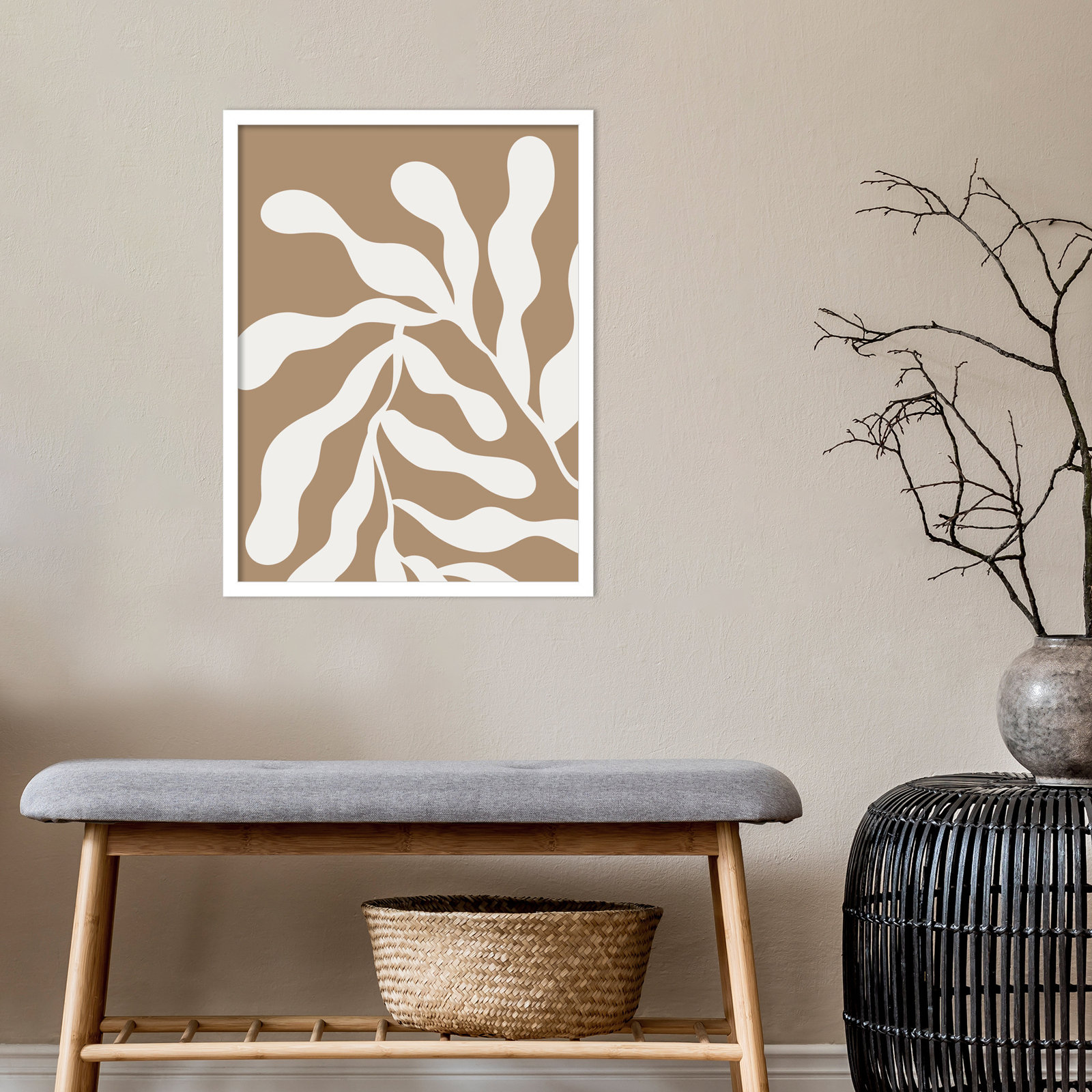 Erminia "Retro Matisse Botanical 1" Print, 25" H x 19" W x 1" D, White