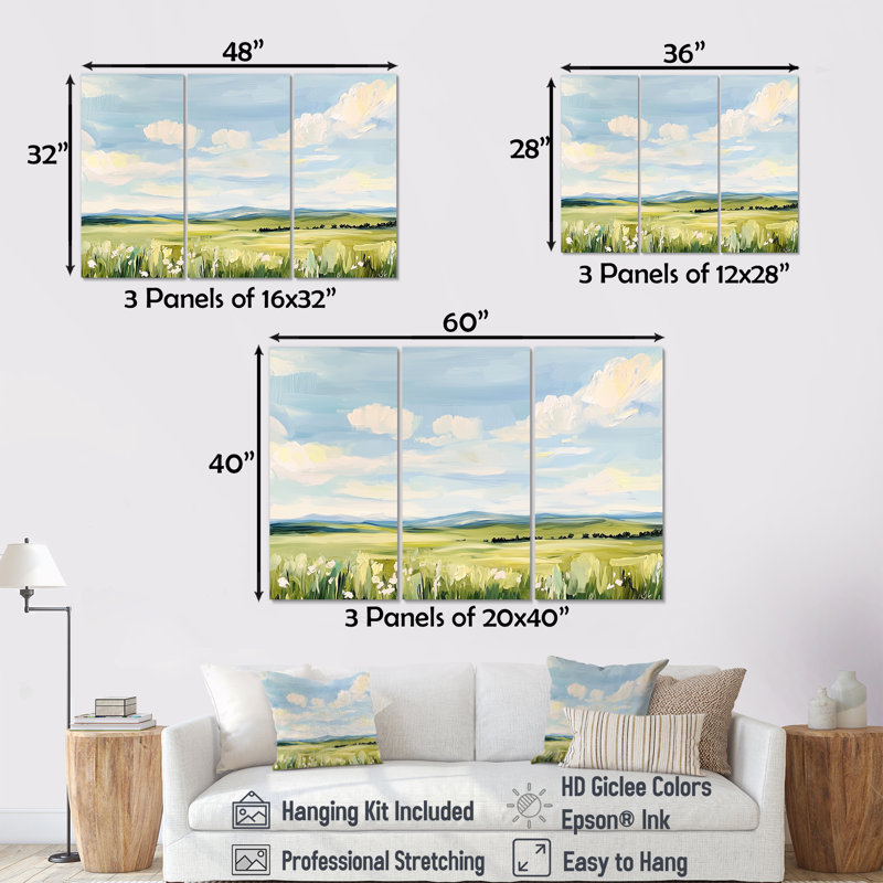 «Big Sky Horizon Meadows I - Montana», ensemble de reproductions d'art mural, 40" H x 60" W, Toile tendue, Ne s’applique pas