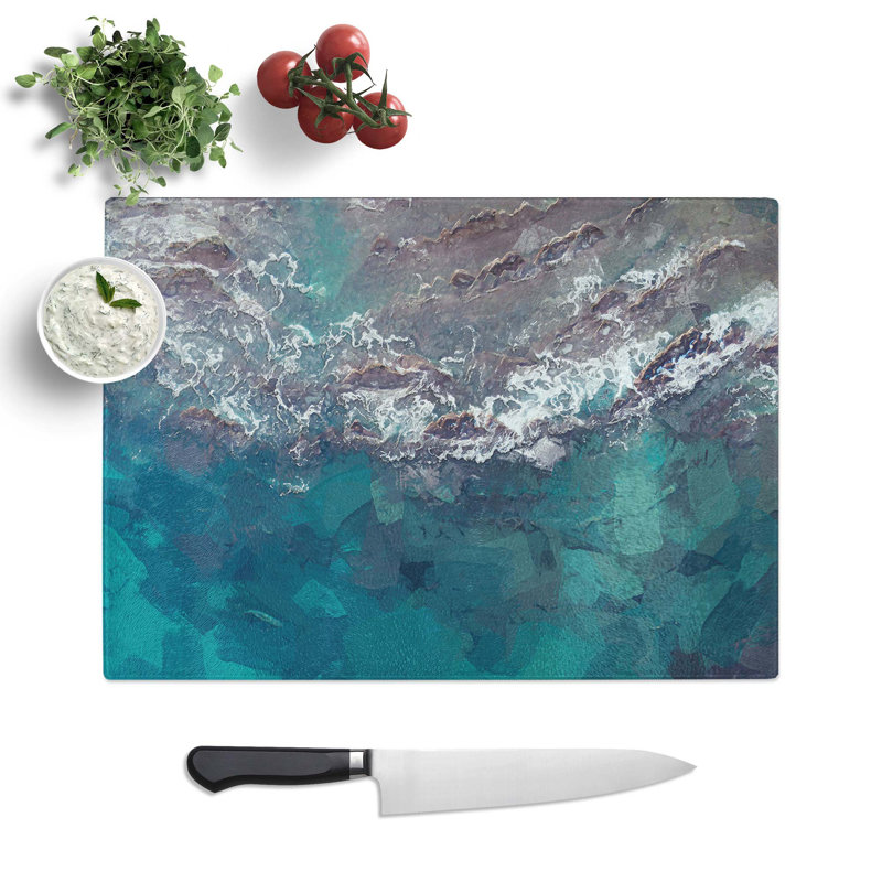 Tempered Glass Aerial View of the Ocean Chopping Board, 39 cm W x 28.5 cm L