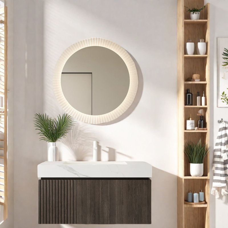 Meuble-lavabo flottant moderne avec lavabo, blanc de Carrare et design espresso
