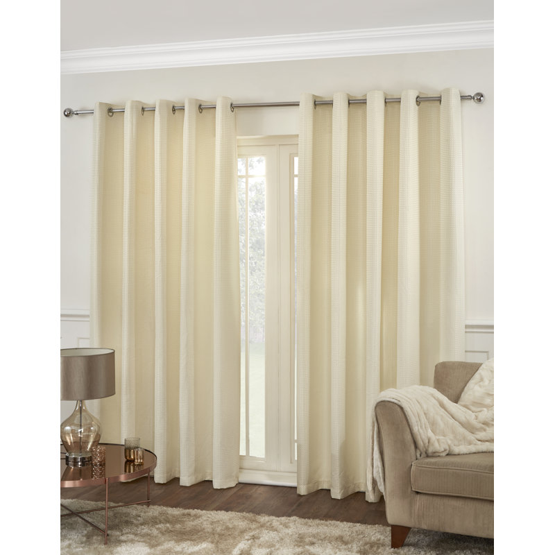 WAFFLE AND SHIMMER Naisa 100% Polyester Room Darkening Eyelet Curtain Pair, 168cm W x 183cm D, Cream
