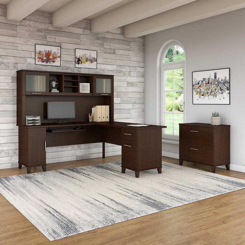 Magomed 3 Piece Computer Desk Office Set, Mocha Cherry