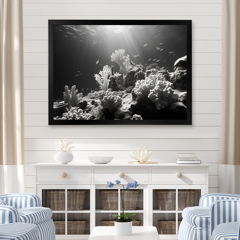 «Black and White Coastal Corals I - Beach & Ocean», reproduction d'art sur toile, H 34 po x l 44 po x P 1,5 po