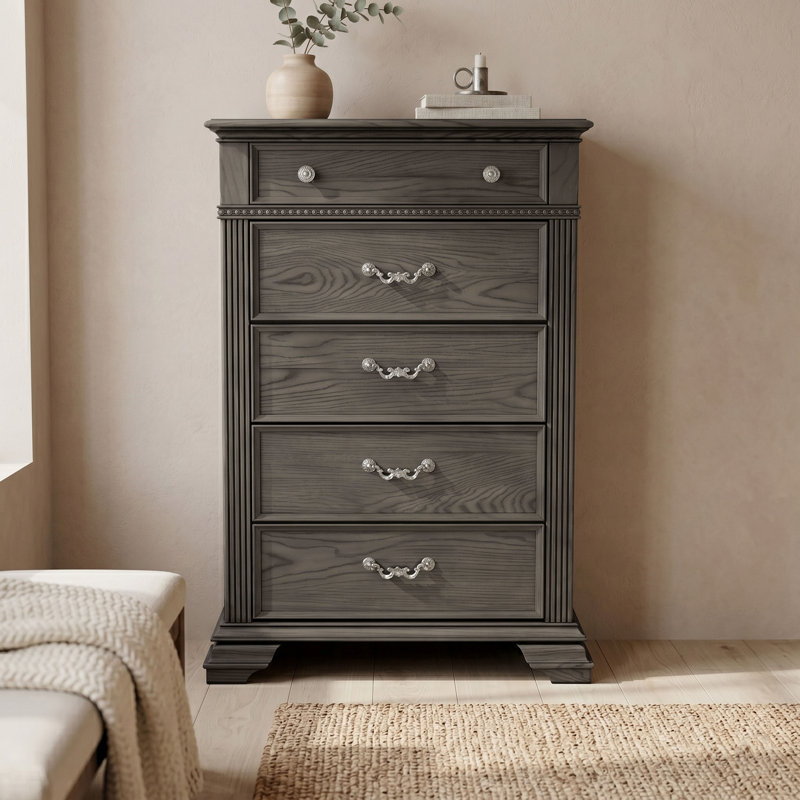 Adames Wood 5-Drawer Dresser, Gray