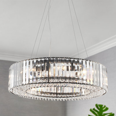 8- Light 24.8" Dimmable Farmhouse Luxury Round Drum Chandelier With Crystal Shade