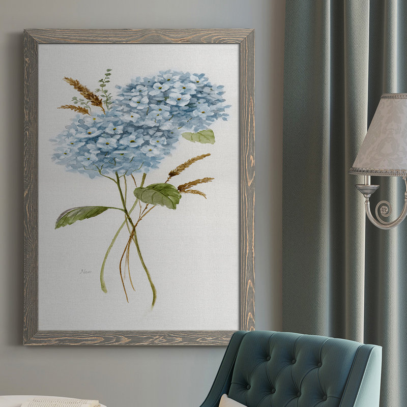 Andeana Petite Blue Hydrangea I, reproduction d'art sur toile, H 37,5 po x l 27,5 po x P 1 po, Encadré gris