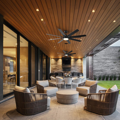 72" Smart Ceiling Fan With Light & Remote, Dimmable 6-Speed Wifi Alexa Control, Quiet DC Motor, Indoor/Outdoor Modern Farmhouse 8-Blade Walnut/Black