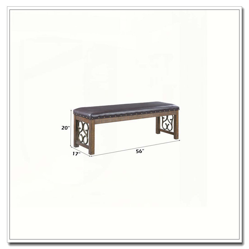 Banc en cuir synthétique noir et cerisier vieilli Raphaela