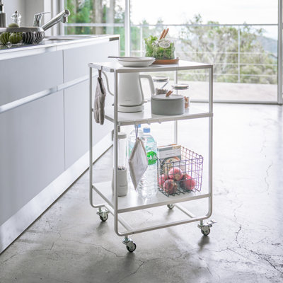 Yamazaki Home 3-Tier Trolley Rolling Heavy-Duty Storage Cart with Casters Wheels Utility Cart, Steel