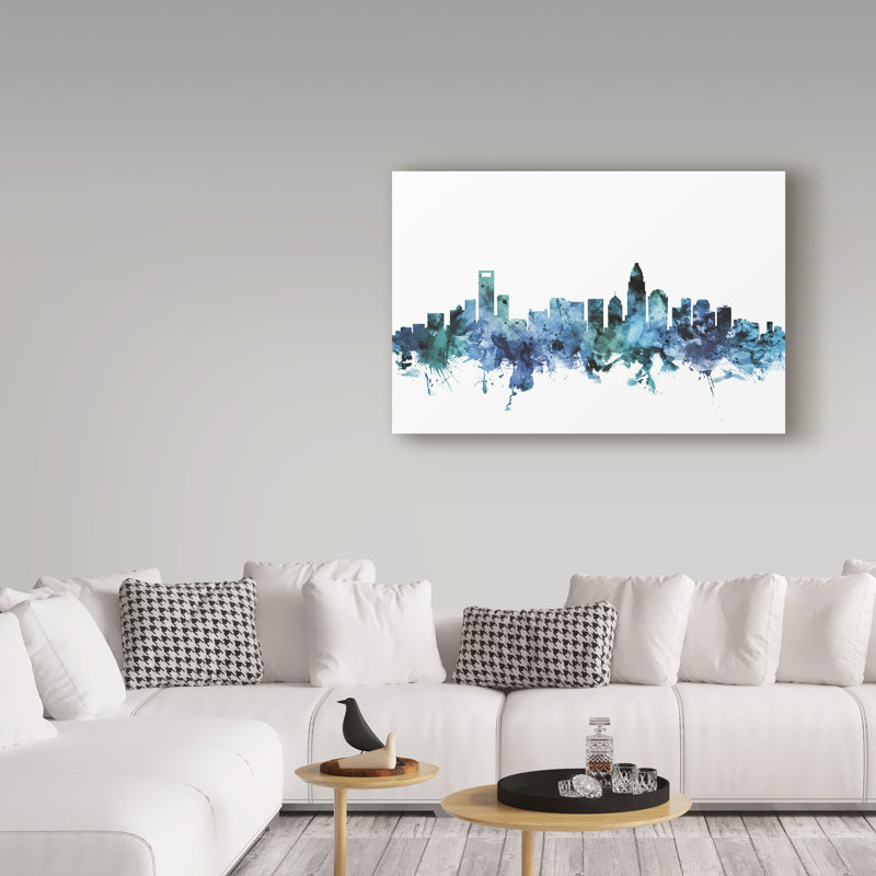« charlotte nc bleu blue horizon », reproduction d’impression sur toile tendue, H 22 po x l 32 po x P 2 po