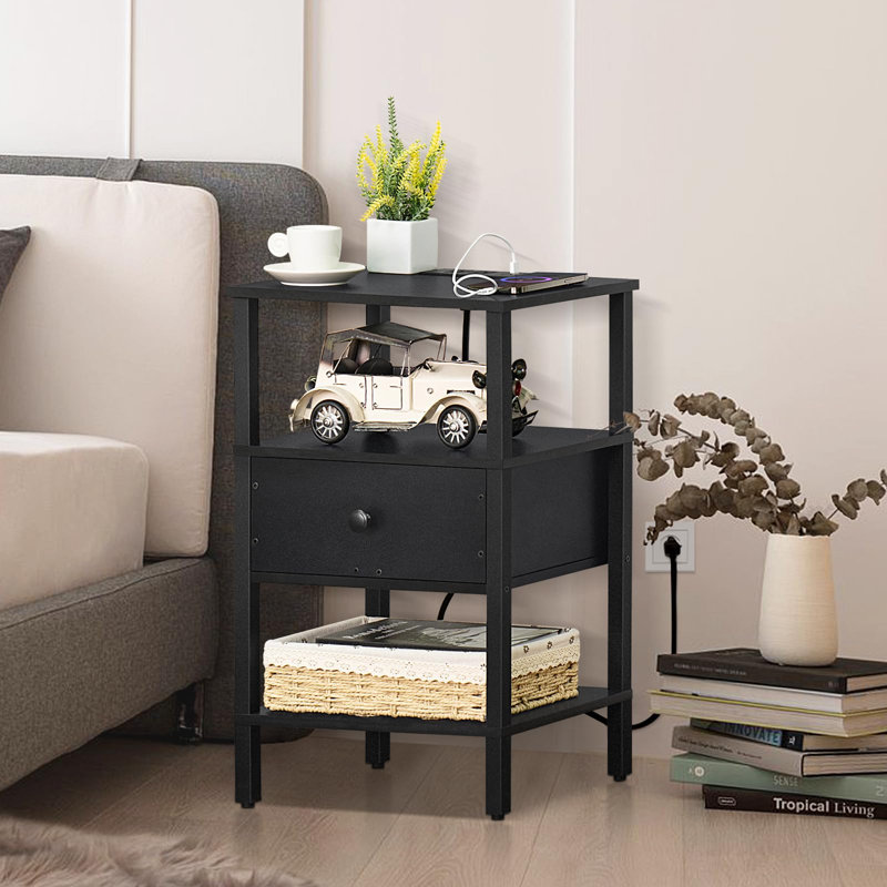 Bodcaw End Table with Storage, Black, 23.74" H x 14.96" W x 11.81" D