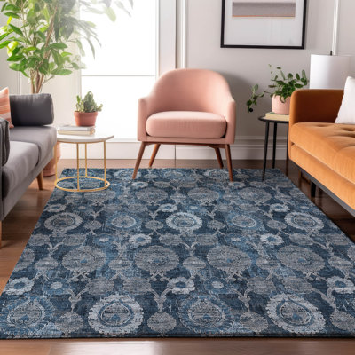 Premium Machine Washable Prisco Navy Rug
