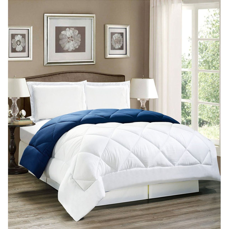 Twin Blue and White Reversible Microfiber Comforter Set