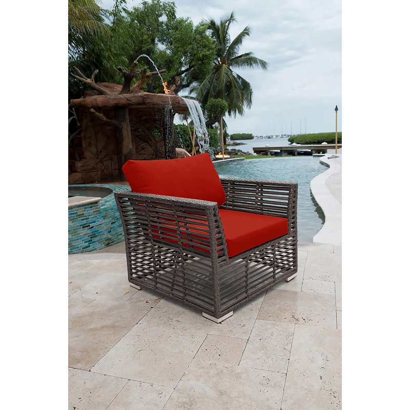 Graphite Wicker Outdoor Lounge Chair with Cushions, Canvas Jockey Red Sunbrella® Canvas