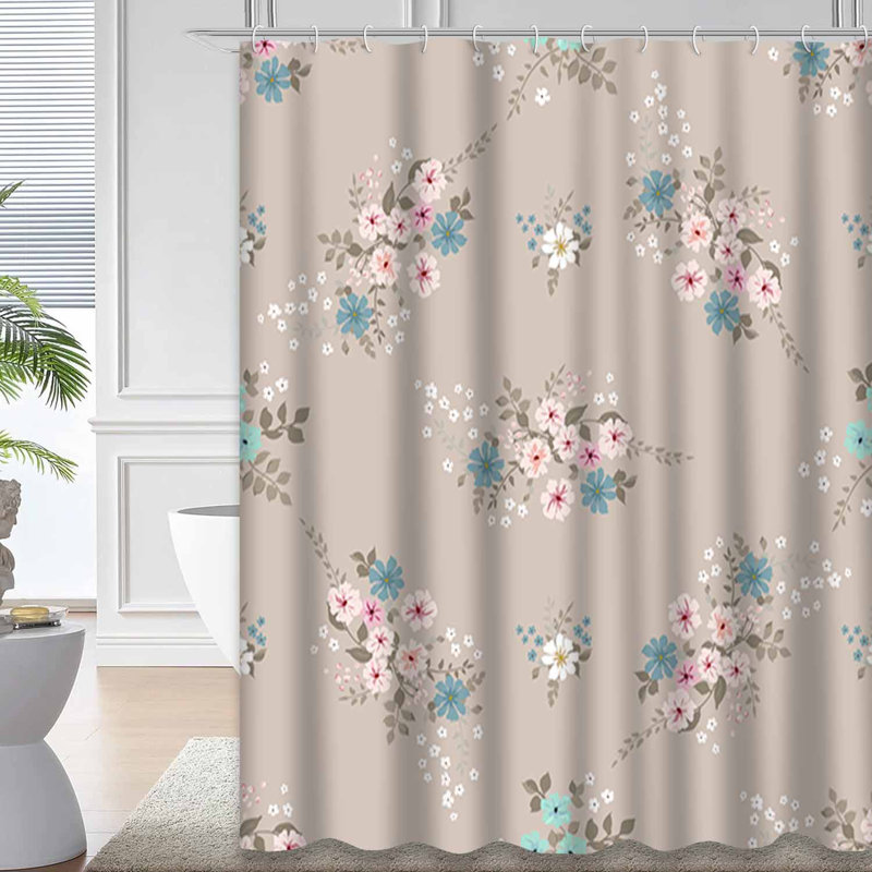 Rideau de douche artistique avec 12 crochets roses, L 72 po x l 78 po