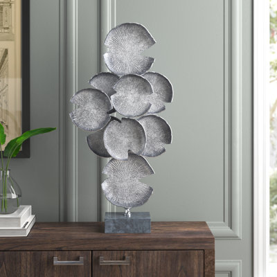 Carland Aluminum Metal Layered Disk Abstract Decorative Sculpture with Black Base